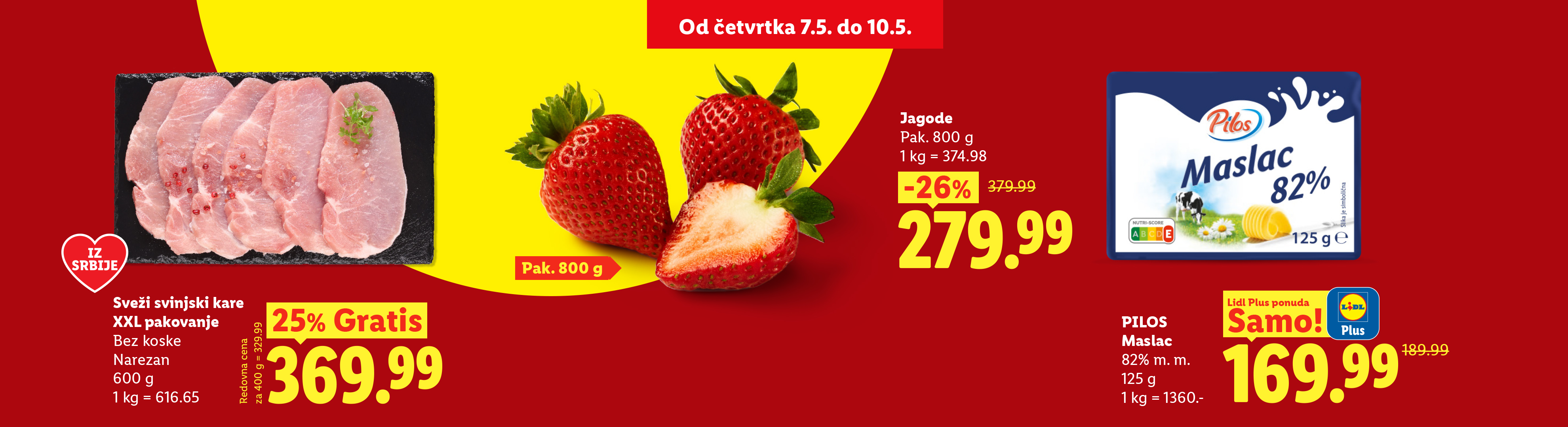 Sveže svinjsko meso, jagode i maslac na akciji od četvrtka 7.5. do 10.5.
