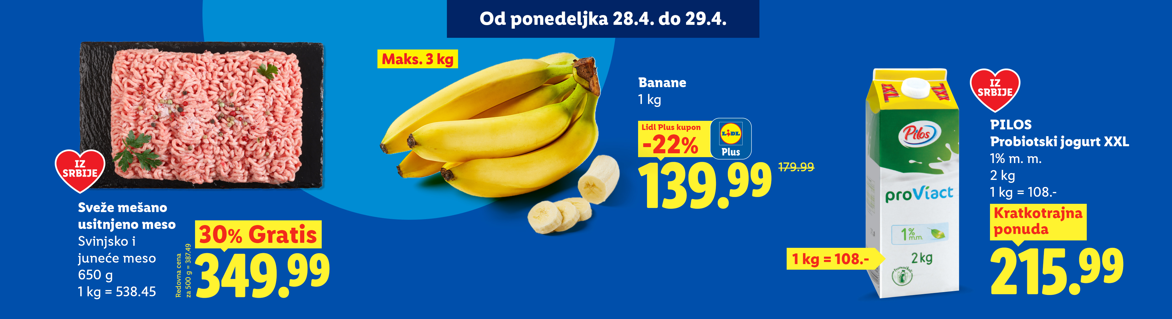 Mleveno meso, banane i probiotski jogurt na akciji od ponedeljka 28.4. do 29.4.