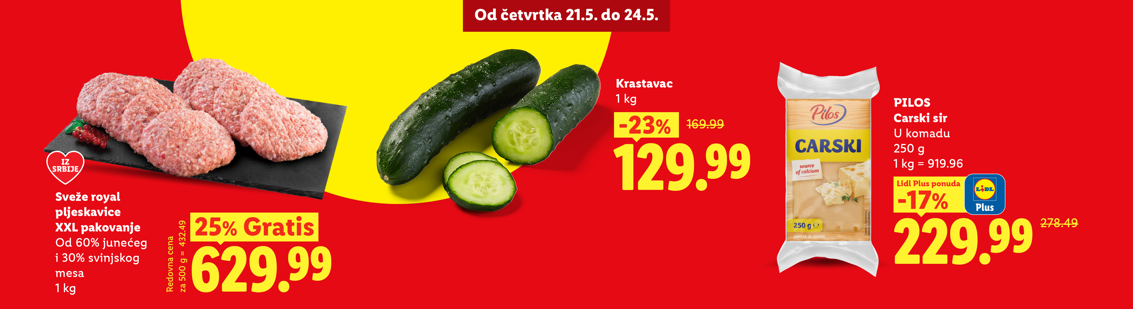 Sveže pljeskavice, krastavci i sir u komadu na akciji od četvrtka 21.5. do 24.5.
