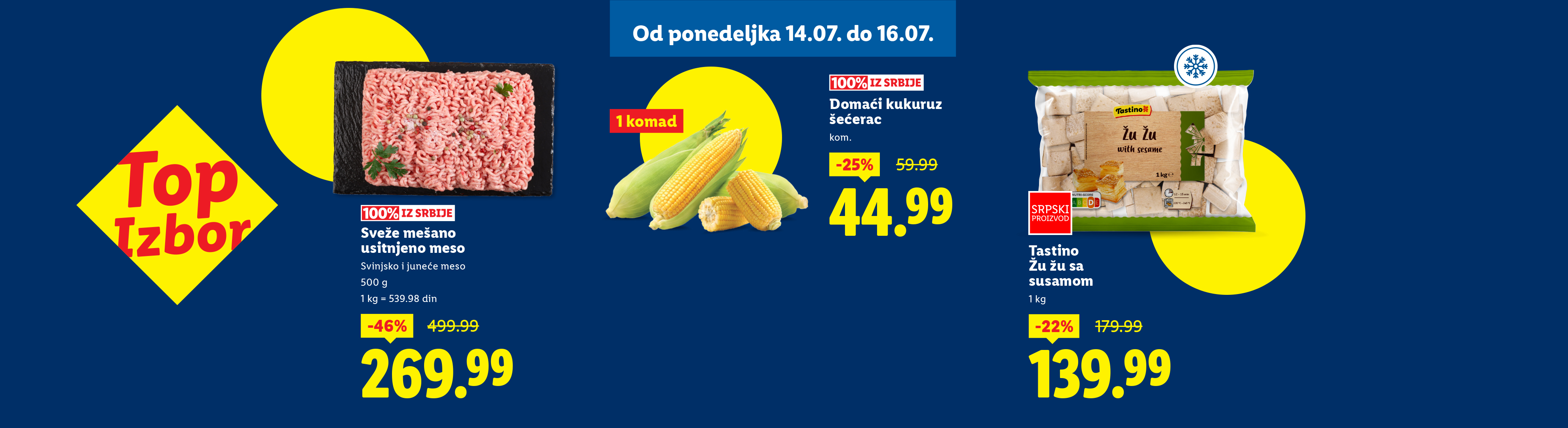 Akcija u supermarketu: mleveno meso, kukuruz i Tastino Žu Žu.