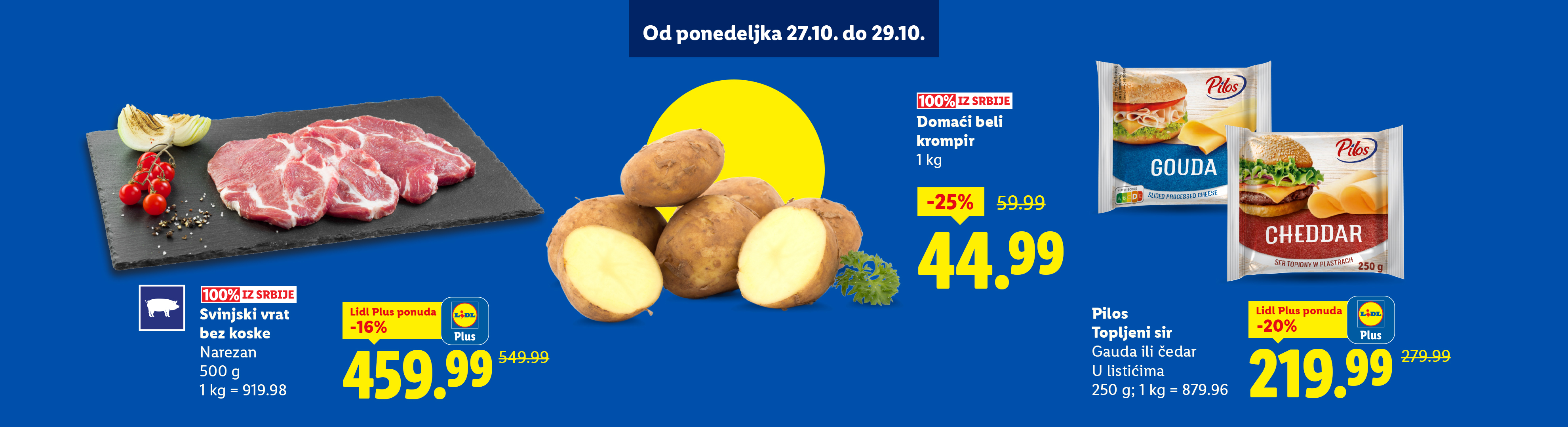 Reklama za Lidl sa svinjskim vratom, krompirom i Pilos topljenim sirom.