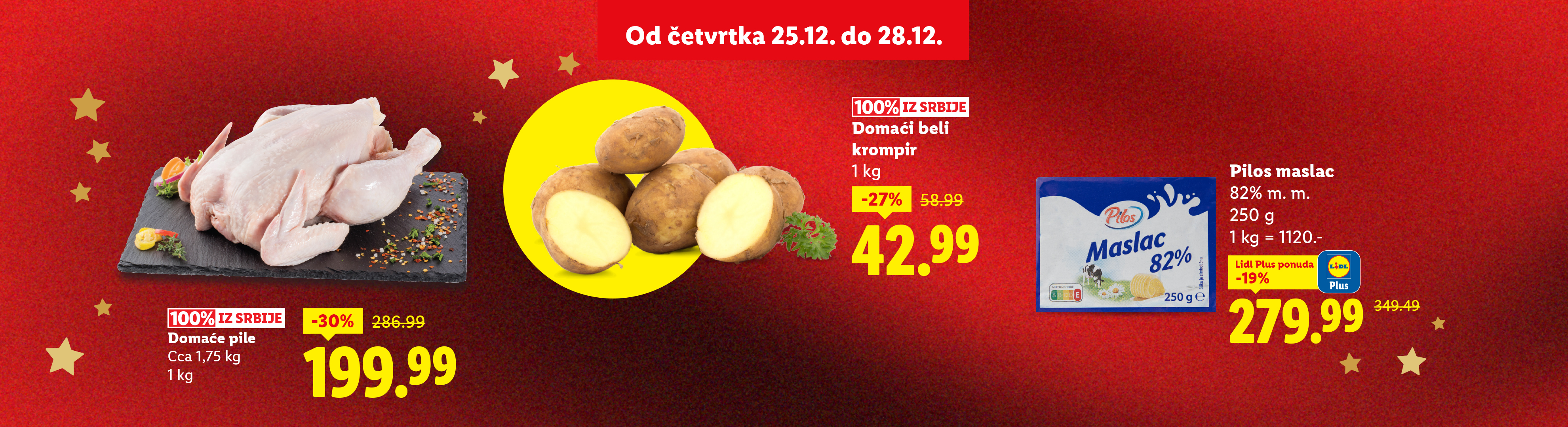 Lidl ponuda: Domaće pile, domaći beli krompir i Pilos maslac sa popustima.