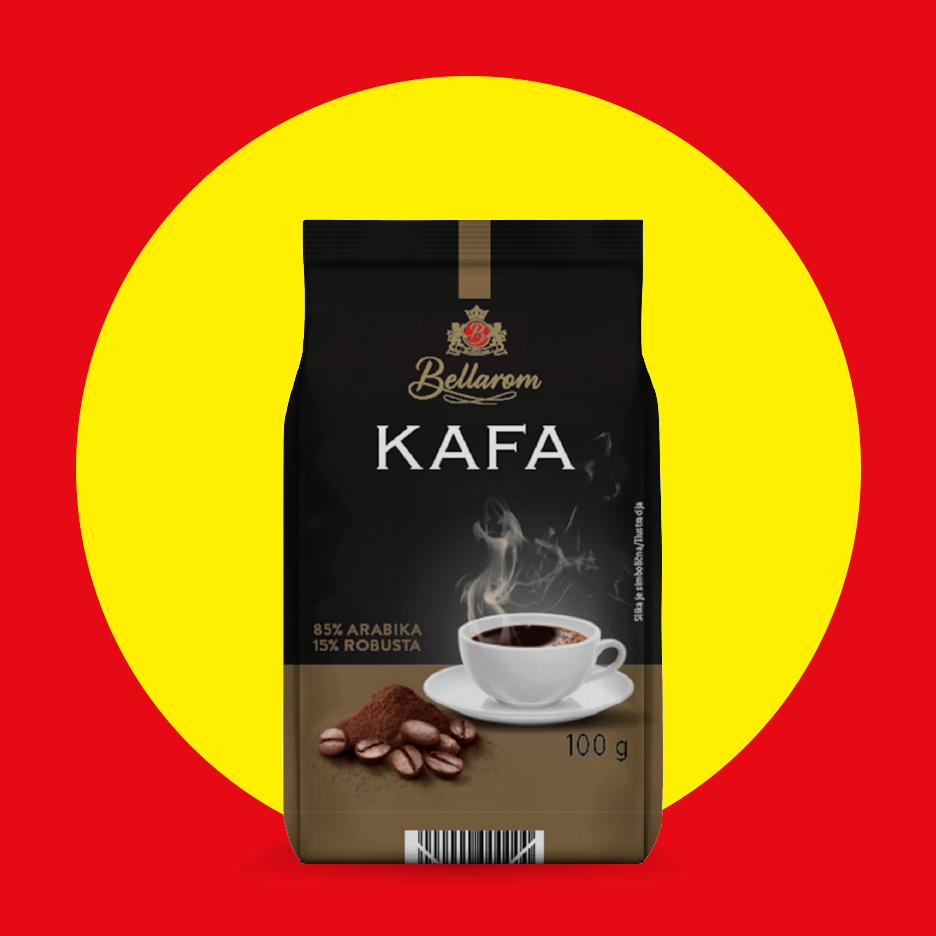 Pakovanje kafe sa natpisom 'Kafa', 85% Arabika, 15% Robusta, 100 g.