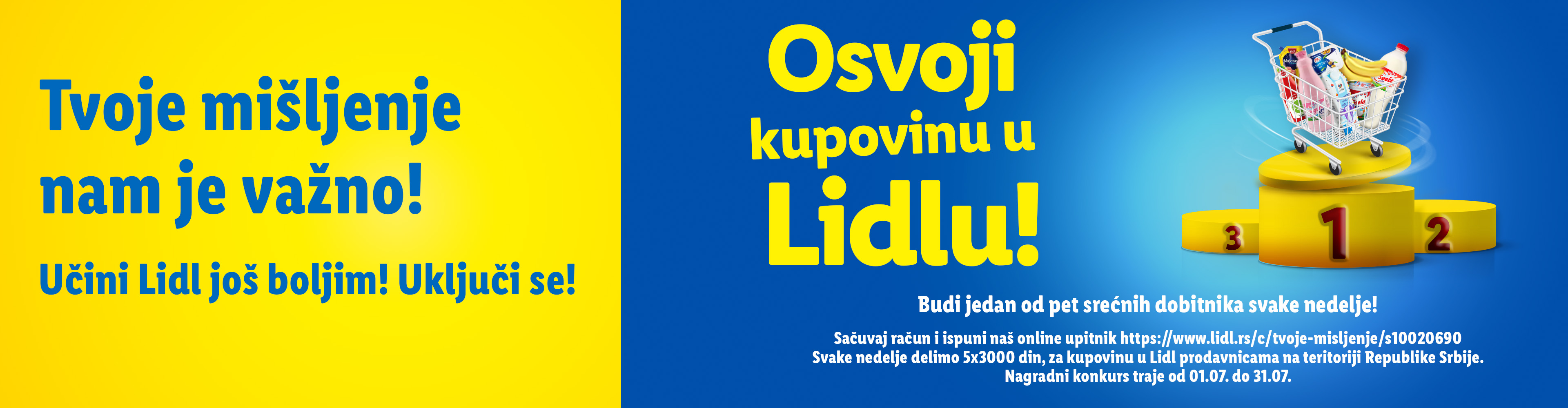 Osvoji kupovinu u Lidlu! Popuni anketu i osvoji jednu od 5 nedeljnih nagrada od 3000 dinara.