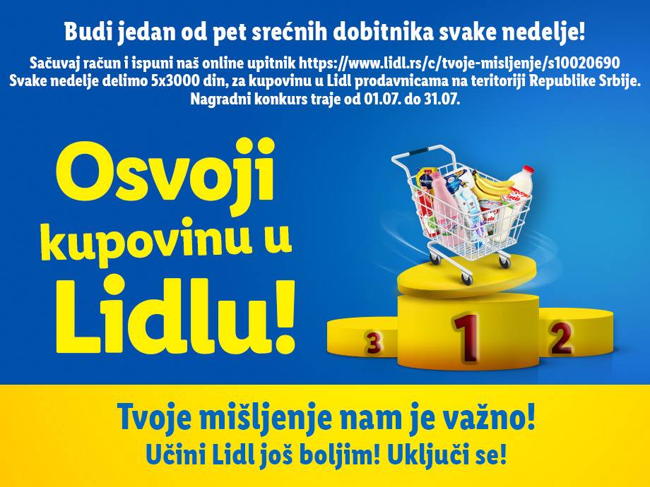 Osvoji kupovinu u Lidlu! Nagradna igra sa 5x3000 dinara nedeljno.