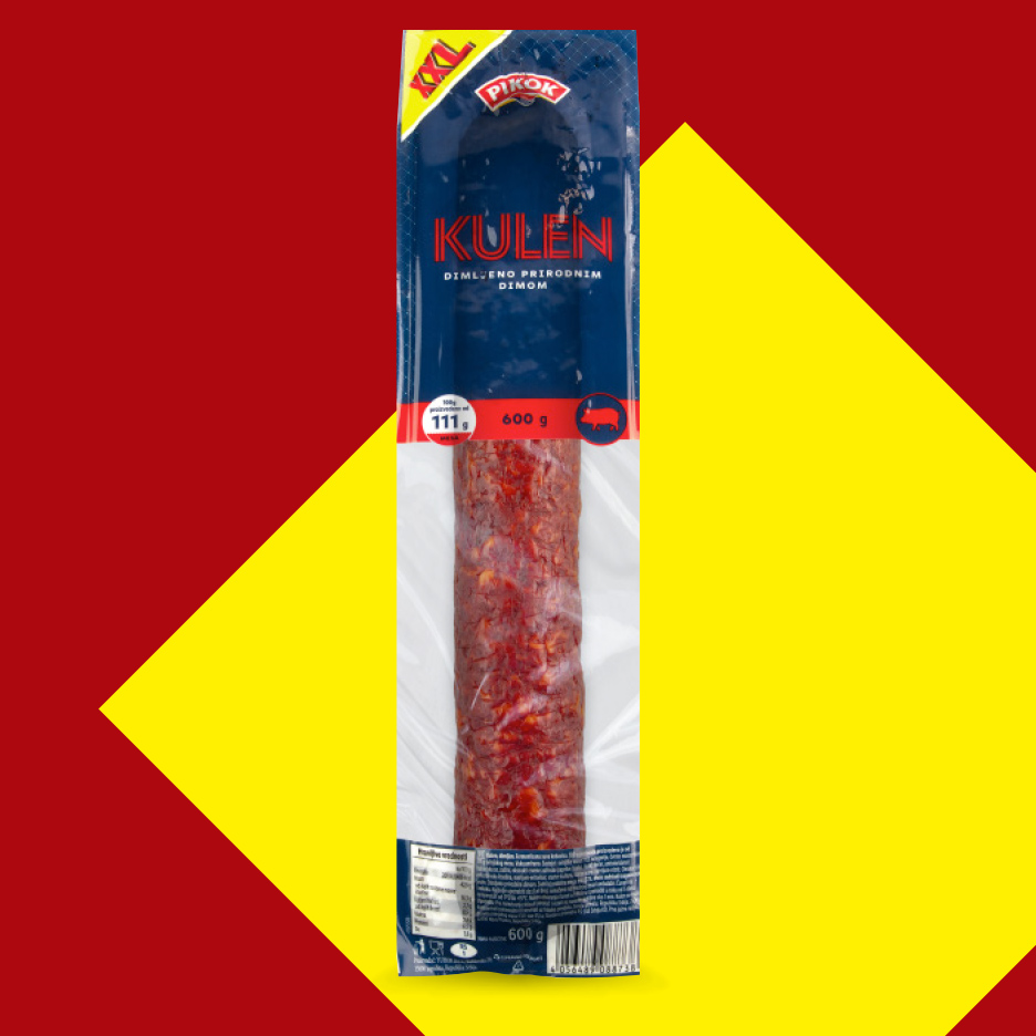 Pakovanje kulena od 600 g na žuto-crvenoj pozadini.