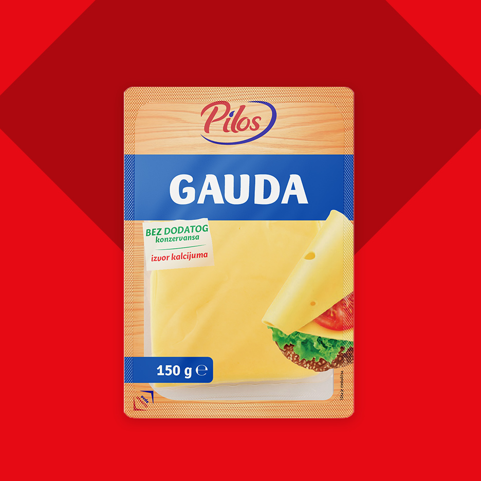 Pakovanje gauda sira u listićima, 150g, bez dodatih konzervansa, izvor kalcijuma.