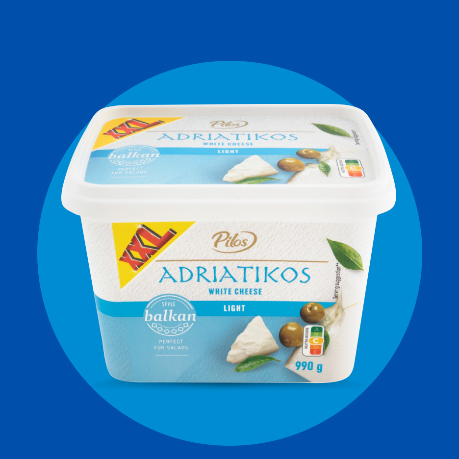 Belo sirće u XXL pakovanju, sa natpisom „balkanski stil“ i „savršeno za salate“, 990 g.