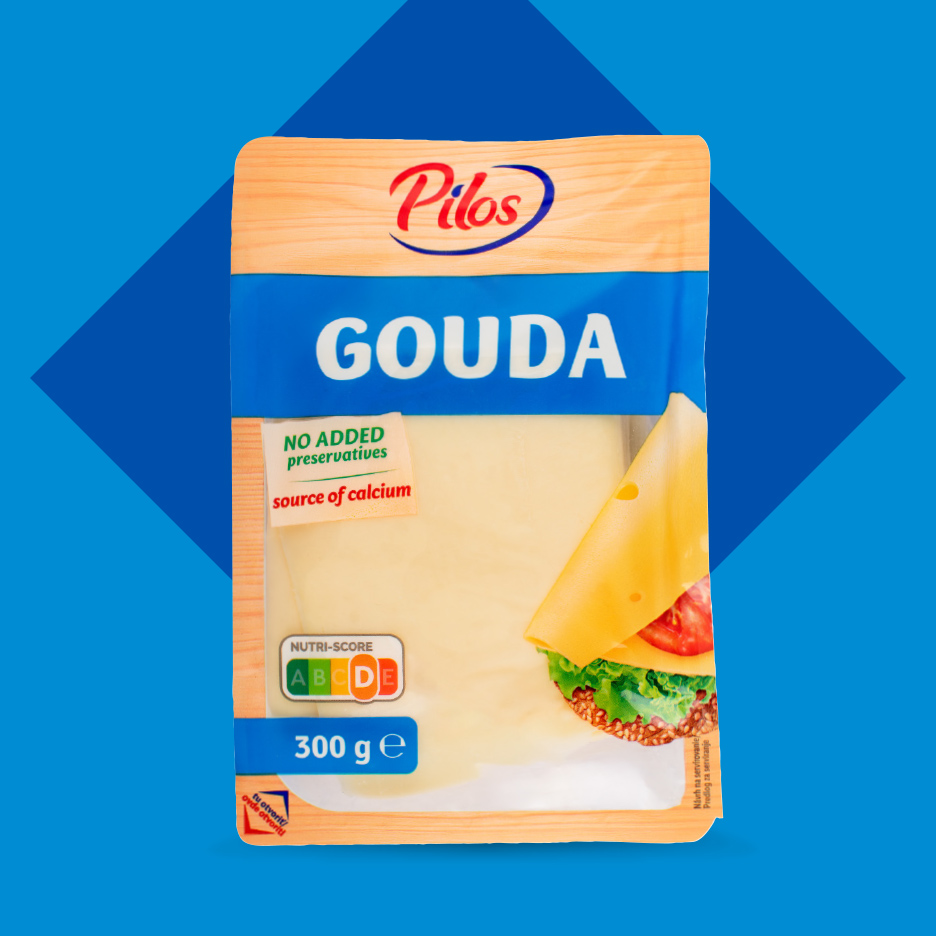 Pakovanje gauda sira u listićima, 300g, bez dodatih konzervansa, izvor kalcijuma.
