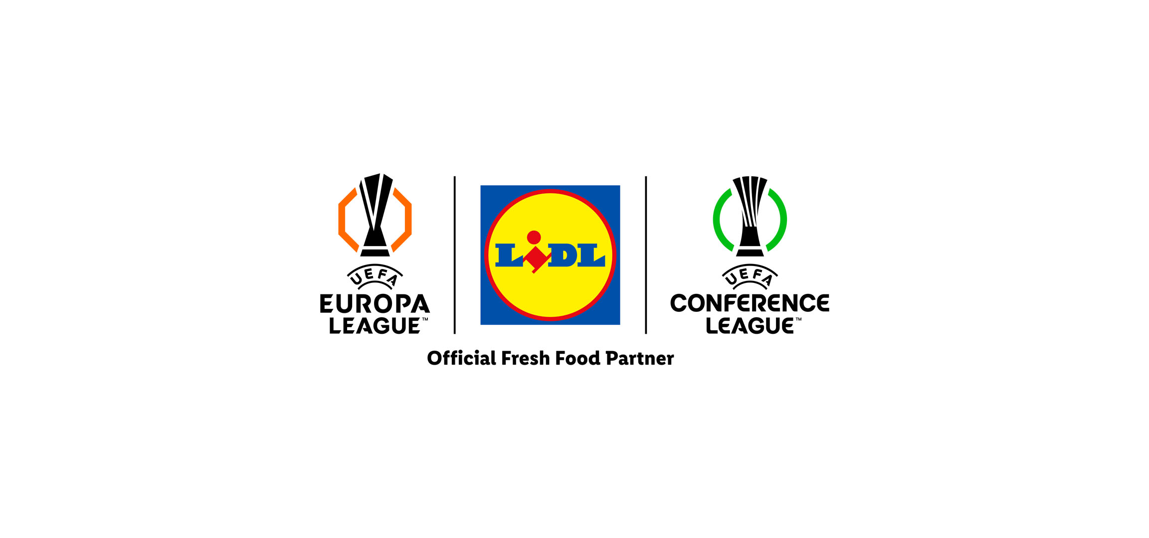 Logotipi UEFA Lige Evrope i Lige konferencije sa natpisom „Official Fresh Food Partner“.