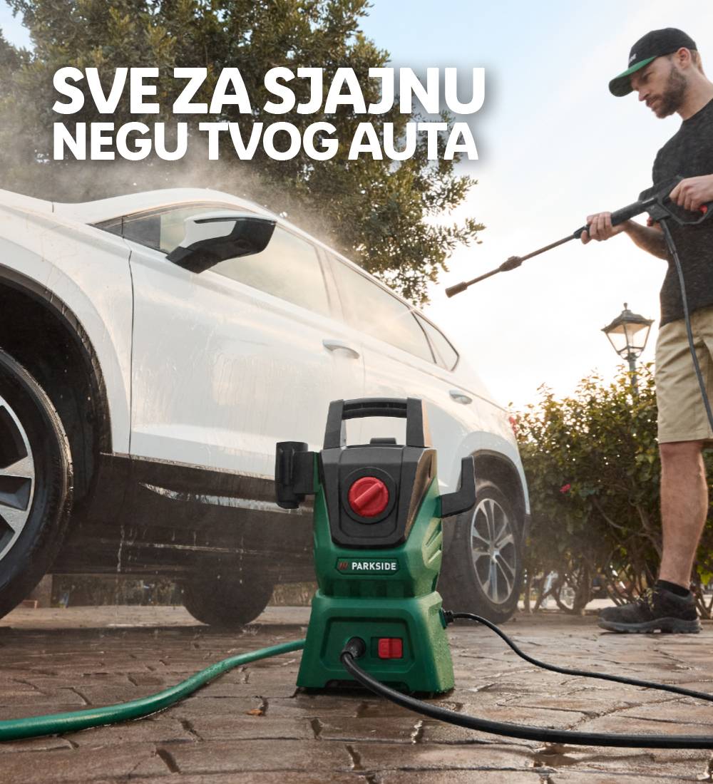 Parkside pranje pod pritiskom se koristi za pranje belog automobila.