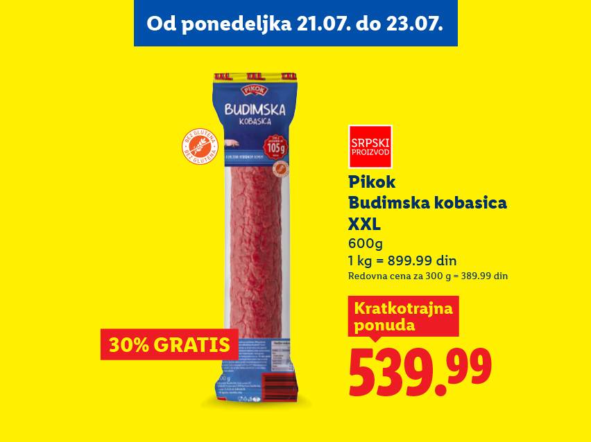 Pikok Budimska kobasica XXL - 30% gratis, kratkotrajna ponuda.