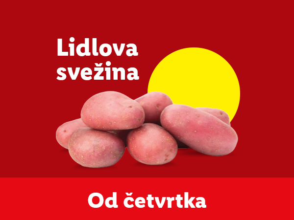Lidl reklama za svež krompir, sa tekstom „Lidlovo sveže“ i „Od četvrtka“.