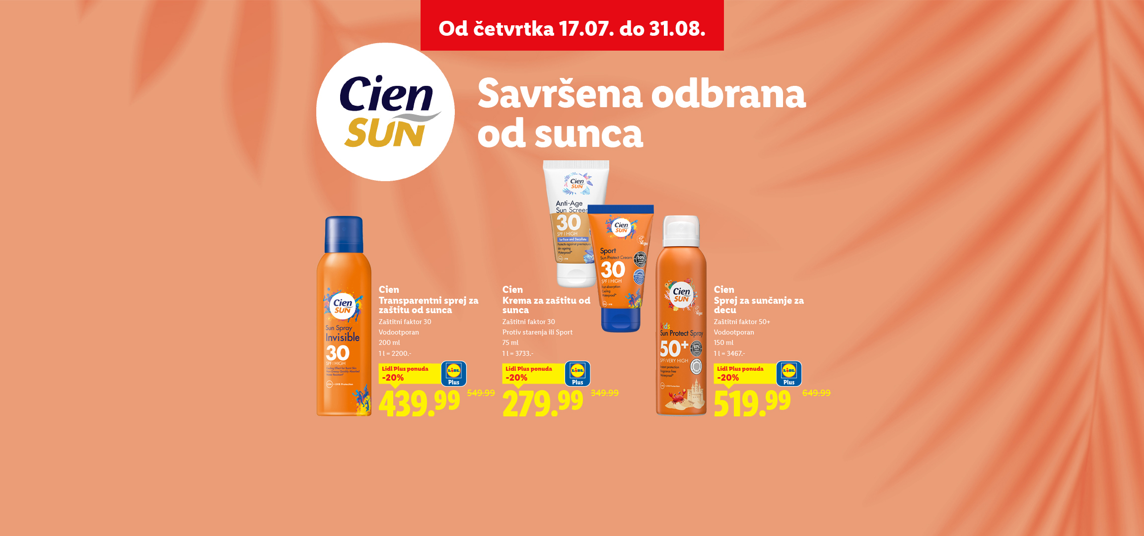 Cien Sun proizvodi za zaštitu od sunca: transparentni sprej, krema i sprej za decu.
