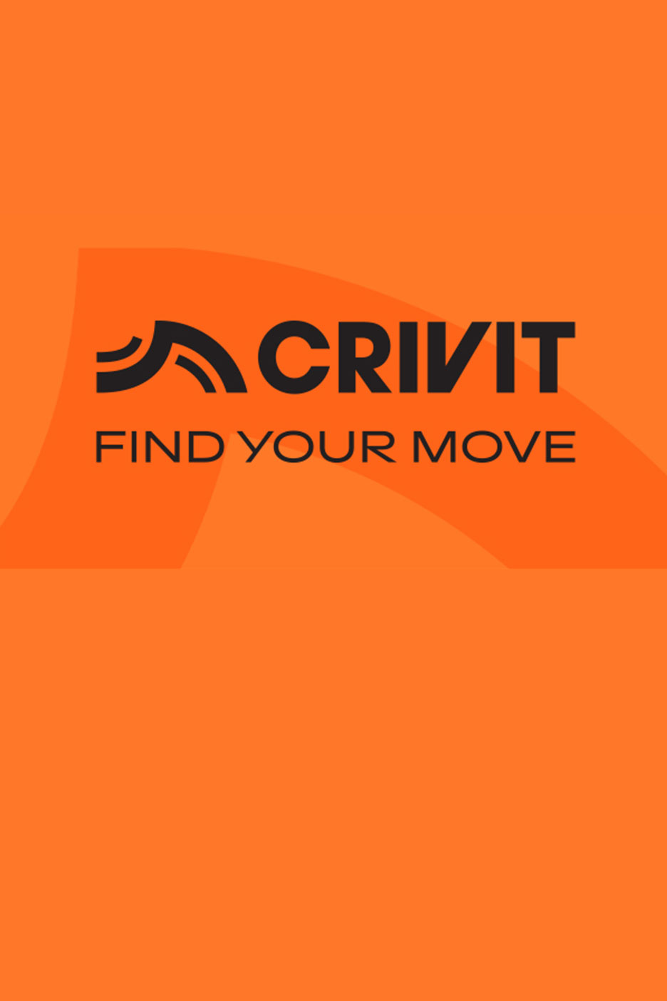 Crivit logo i slogan 'FIND YOUR MOVE' na narandžastoj pozadini.