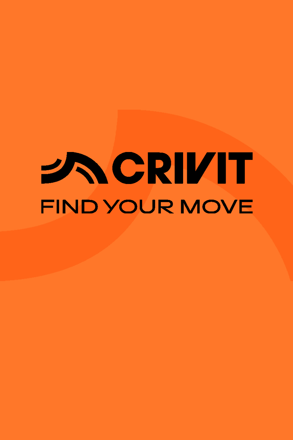 Crivit logo sa sloganom 'FIND YOUR MOVE' na narandžastoj pozadini.