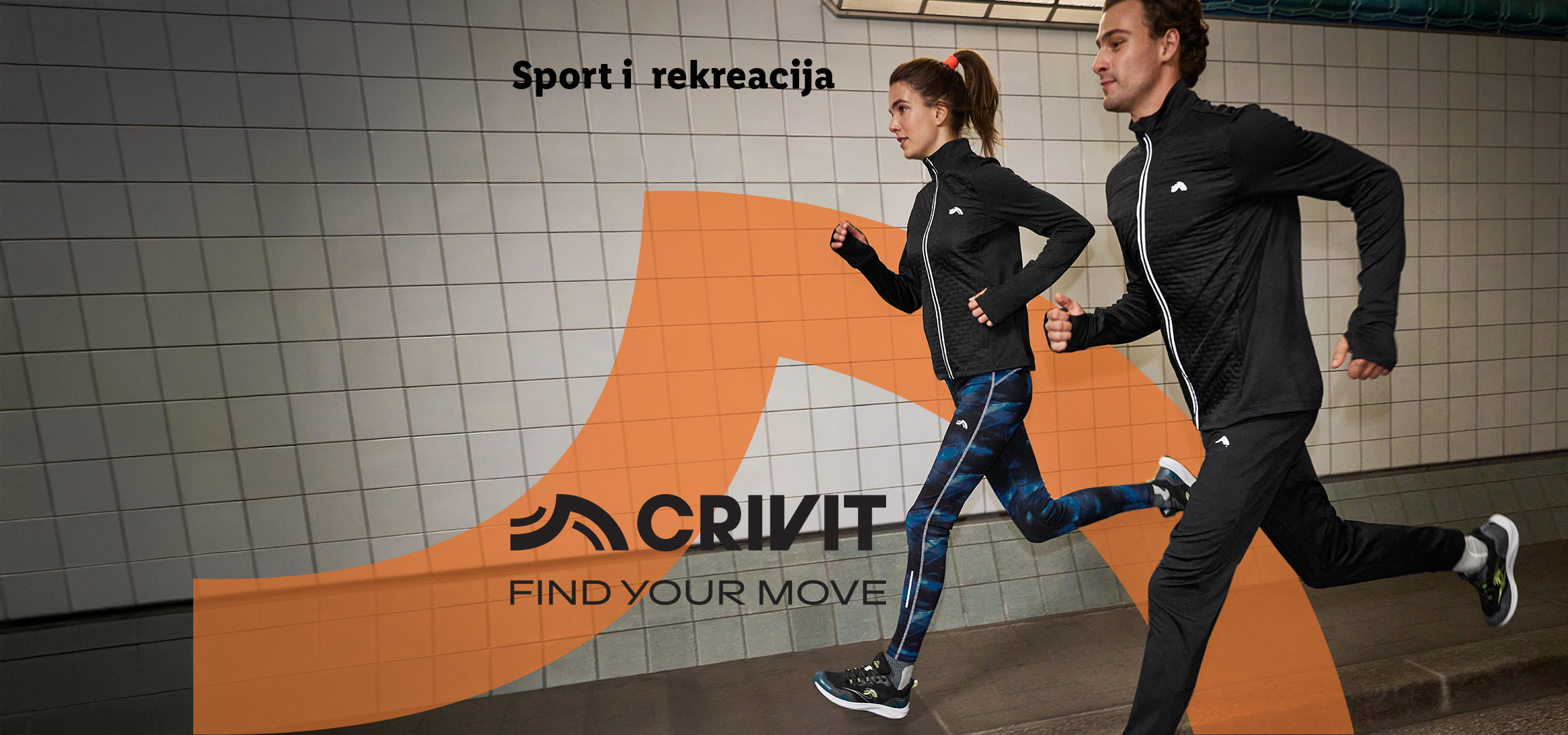 Crivit sportska odeća: par trkača i asortiman sportske odeće i čarapa.