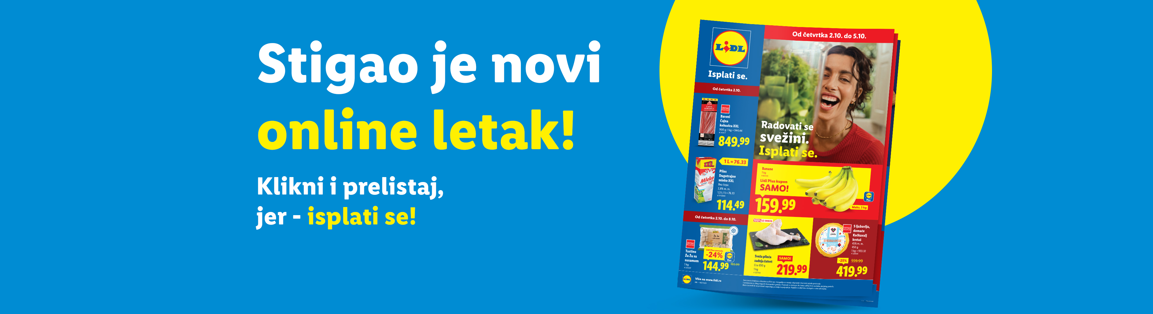 Lidl letak sa ponudama za banane, mleko i suhomesnate proizvode.