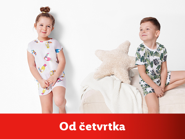 Dečja pidžama sa printom tropskih ptica i lišća, dostupna od četvrtka.