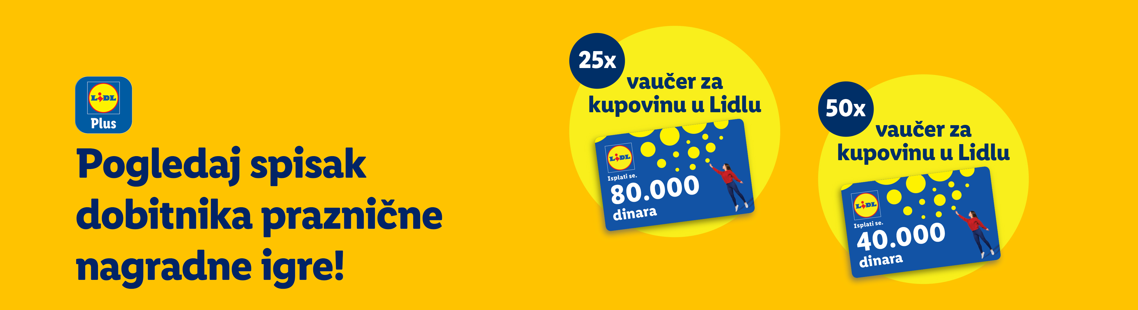 Lidl Plus aplikacija, spisak dobitnika praznične nagradne igre, vaučeri za kupovinu od 80.000 i 40.000 dinara.