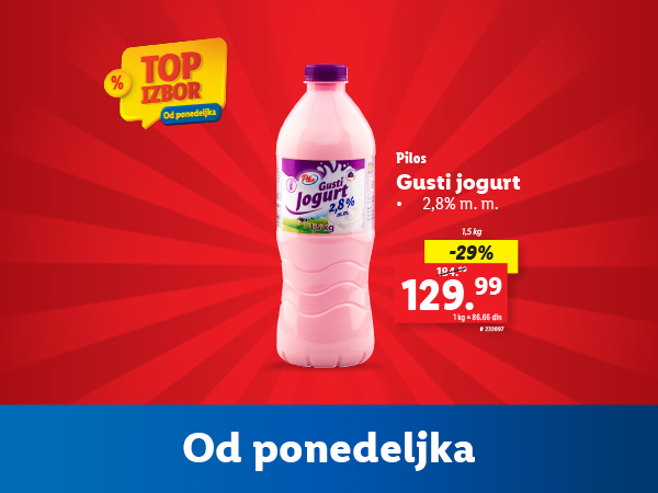 Pilosa gustog jogurta (2,8% m.m.) 1,5kg, sniženje -29%, od ponedeljka.