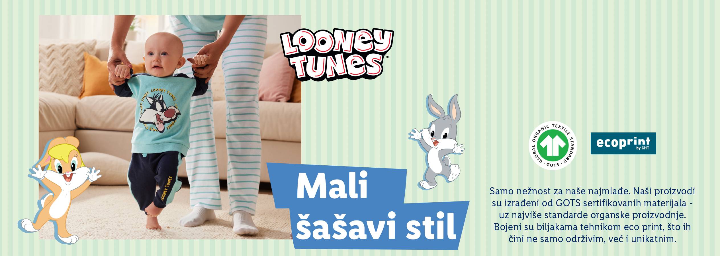Looney Tunes pidžame i odeća za bebe, sa GOTS i ecoprint sertifikatima.