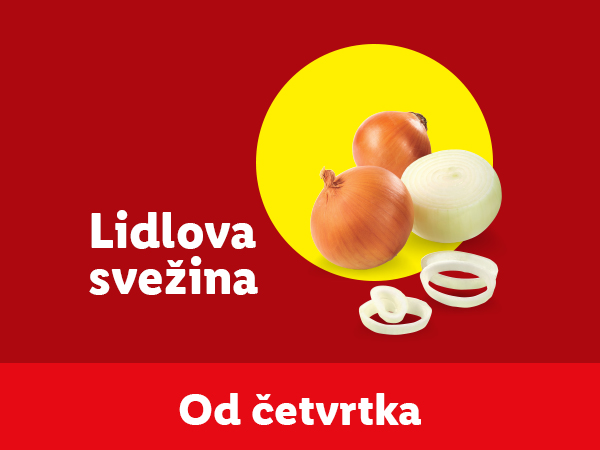 Lidlova svežina: luk, ceo i sečen, na crvenoj pozadini, od četvrtka.