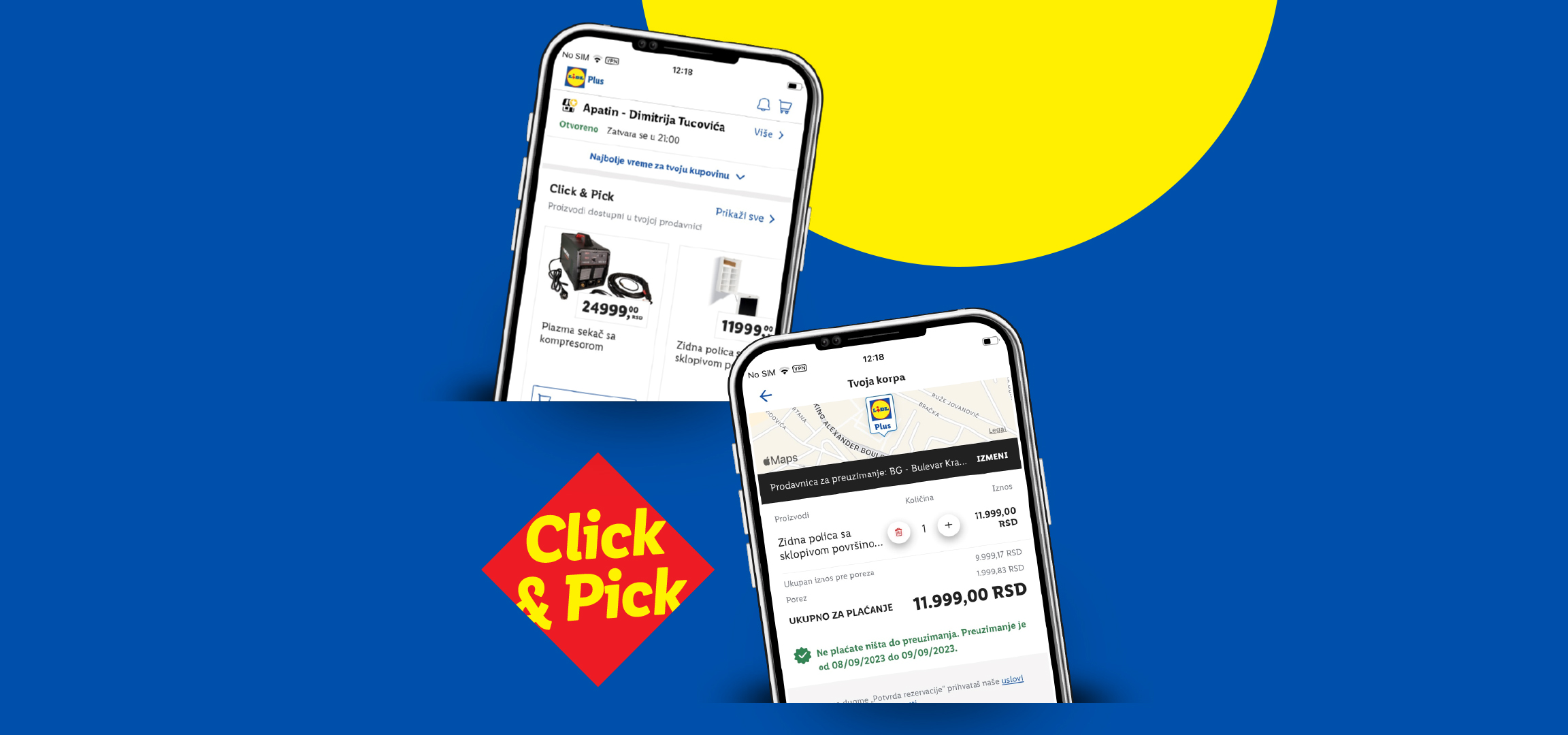 Lidl aplikacija za Click & Pick sa prikazom plazma sekača i zidne police.