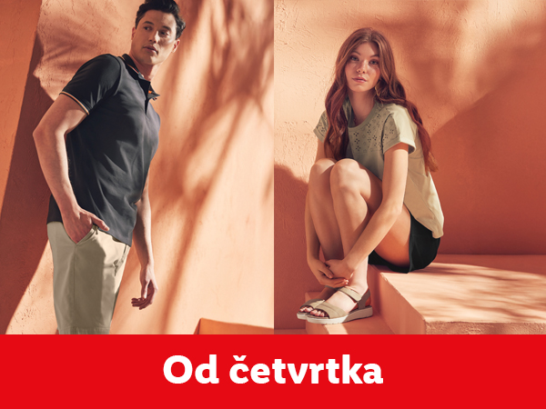 Muškarac i žena u ležernoj odeći, predstavljajući letnju obuću.