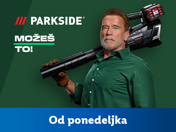 Arnold Švarceneger reklamira Parkside duvaljku za lišće.
