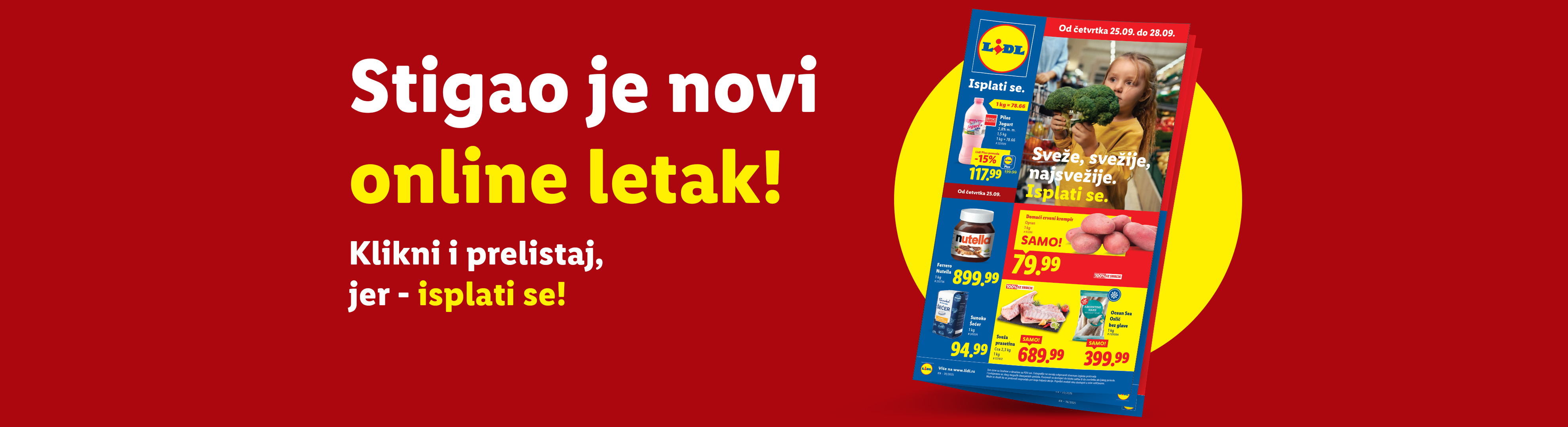 Lidl letak sa ponudama za Nutellu, jogurt, krompir, šećer, prasetinu i oslić.