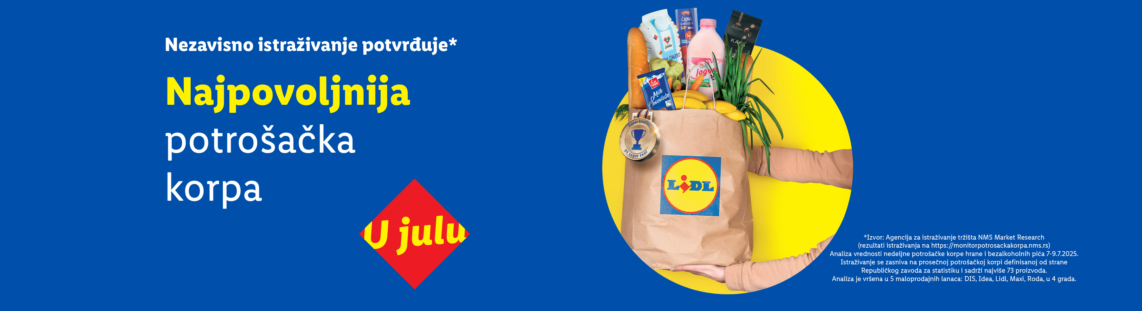 Lidl-ova potrošačka korpa je najpovoljnija u julu, prema nezavisnom istraživanju.