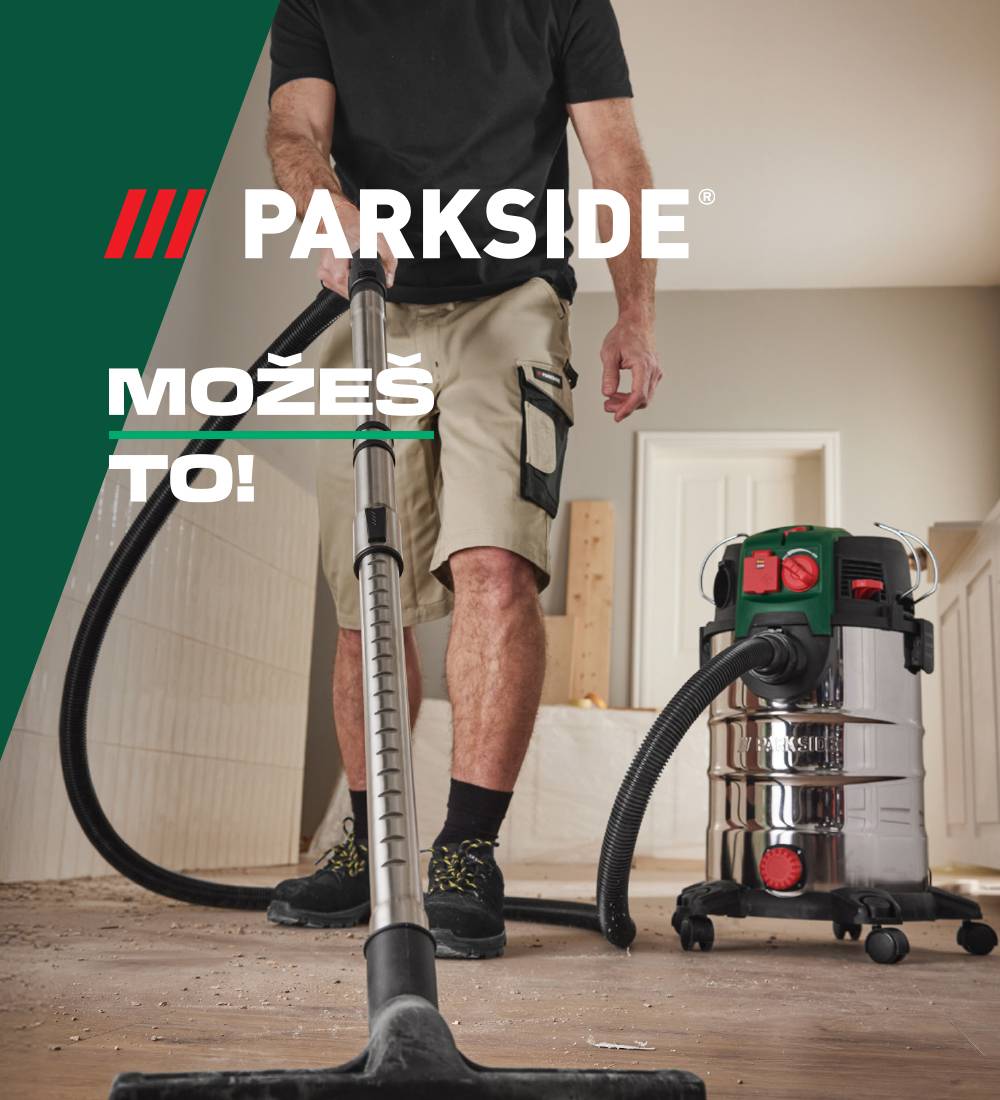 Čovek koristi Parkside usisivač za mokro i suvo usisavanje.