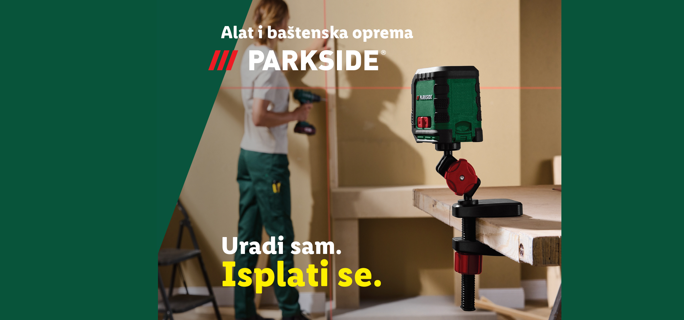 Parkside alati i baštenska oprema: laserska libela i set burgija.