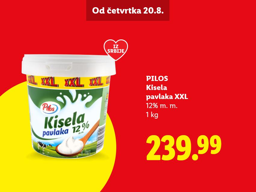 Kanta kisele pavlake XXL od 1 kg sa 12% mlečne masti, dostupna od četvrtka 20.8. po ceni od 239.99.