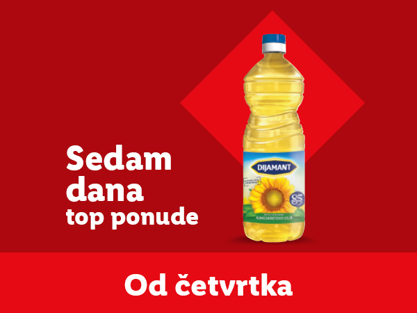 Reklama za Dijamant suncokretovo ulje sa tekstom „Sedam dana top ponude“ i „Od četvrtka“.