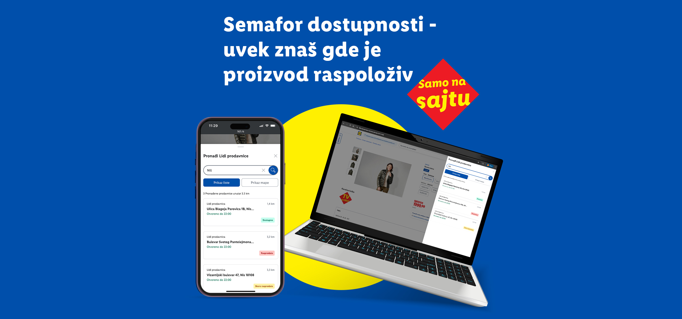 Lidl aplikacija i veb-sajt prikazuju dostupnost proizvoda u prodavnicama.