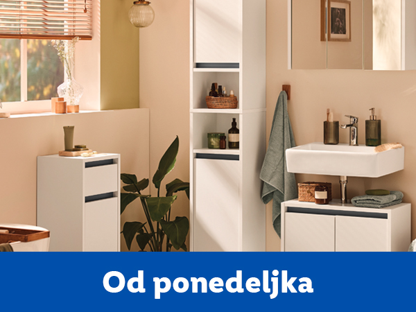 Moderna kupatilska garnitura sa ormarićima i lavaboom, dostupna od ponedeljka.