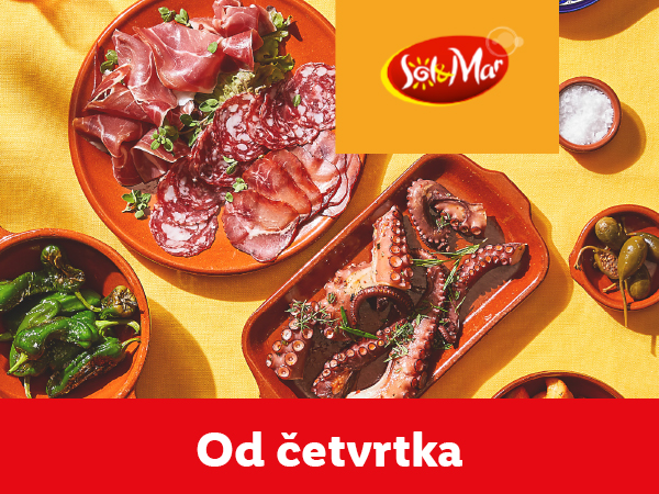 Tanjiri sa suhomesnatim proizvodima, hobotnicom i paprikama, sa logom Sol&Mar.
