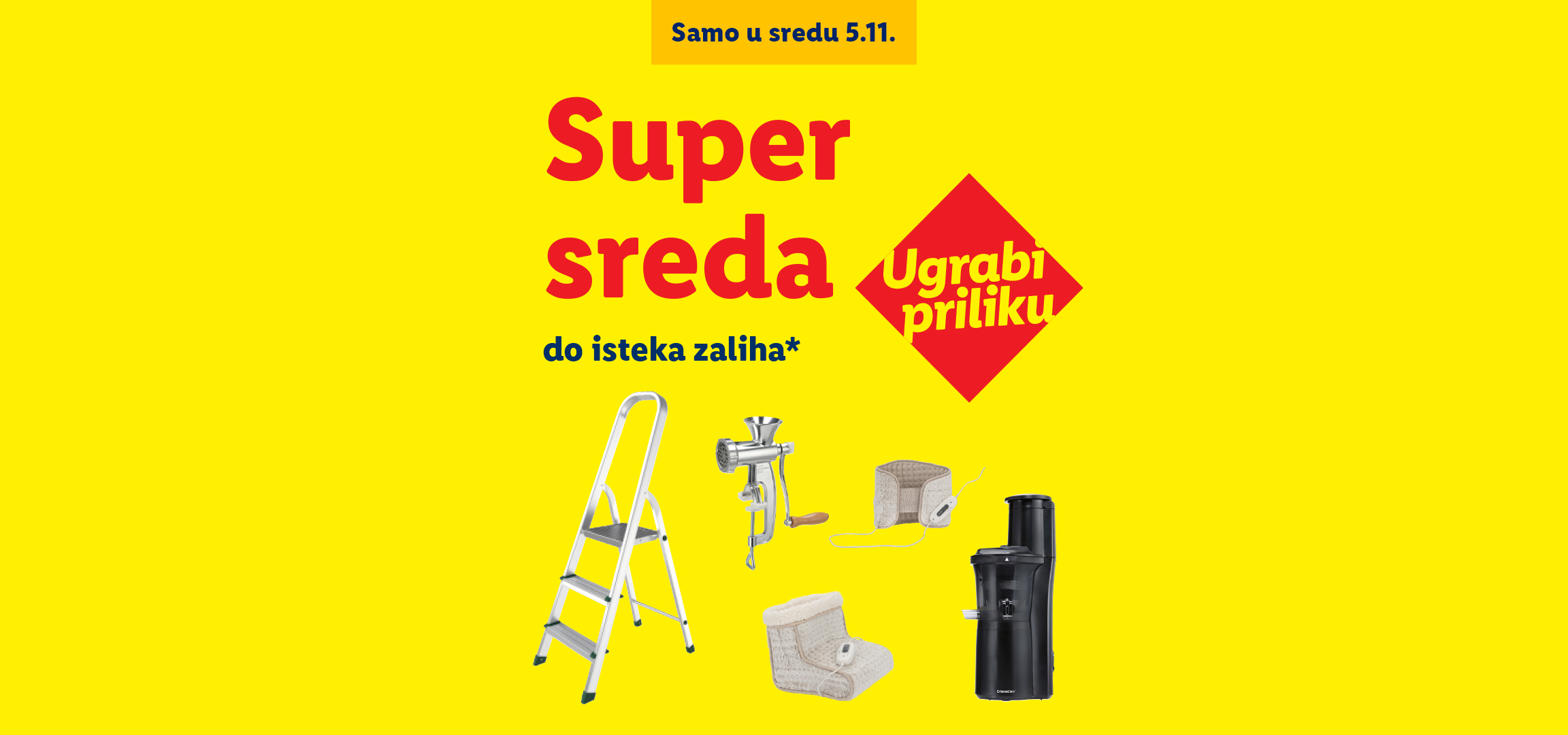Lidl Super sreda: merdevine, mašina za mlevenje mesa, grejači i sokovnik.