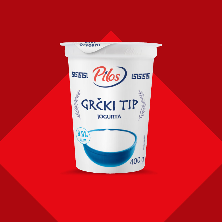 Beli grčki jogurt u čaši sa natpisom 'Grčki tip jogurta', 9,9% mlečne masti, 400g.
