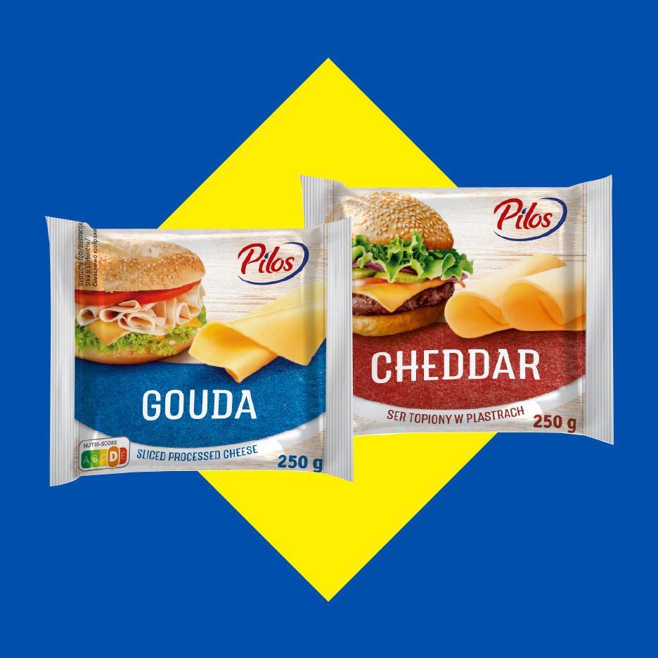 Pilos Gouda i Cheddar topljeni sir u listićima, 250g pakovanja.