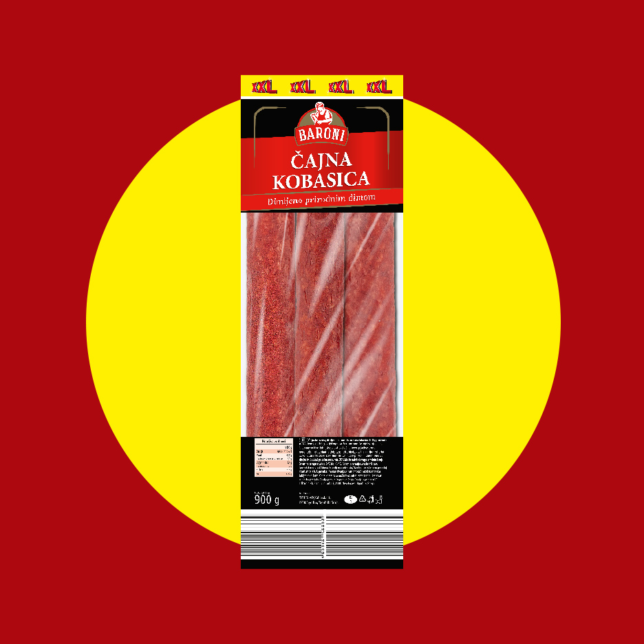 Baroni Čajna kobasica, dimljena prirodnim dimom, 900g pakovanje.