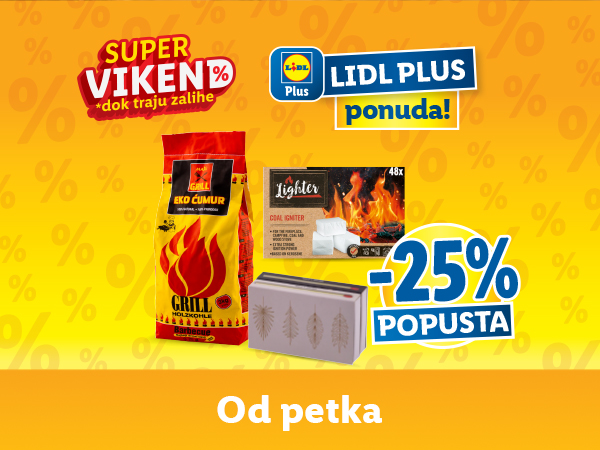 Lidl Plus ponuda: -25% popusta na eko ćumur i upaljače za roštilj.
