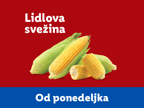 Kukuruz u klipu sa natpisom 'Lidlovo svežina' i 'Od ponedeljka'.