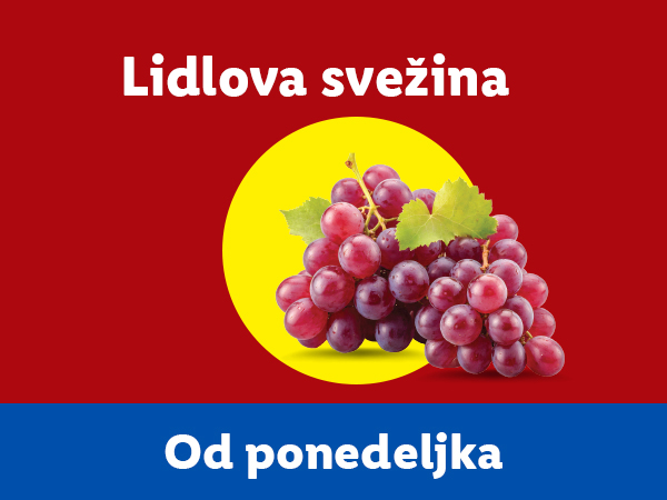 Lidl svežina: grožđe na crvenoj pozadini, najava od ponedeljka.