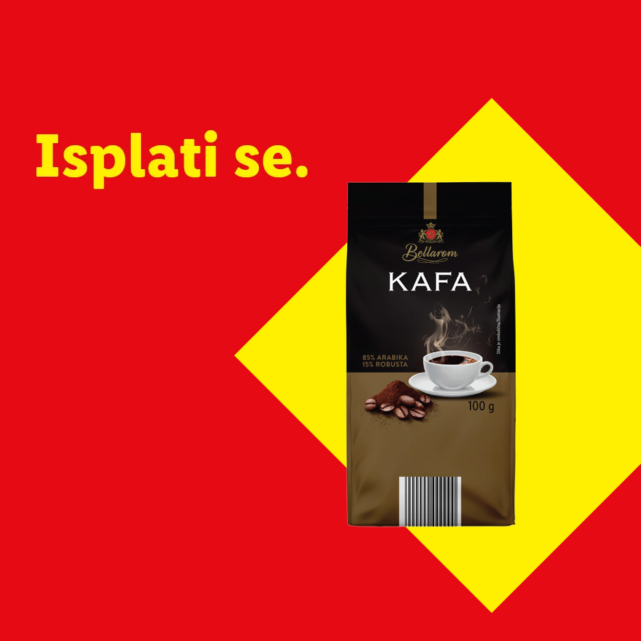 Bellarom kafa u pakovanju od 100g, sa natpisom 'Isplati se' na crvenoj pozadini.