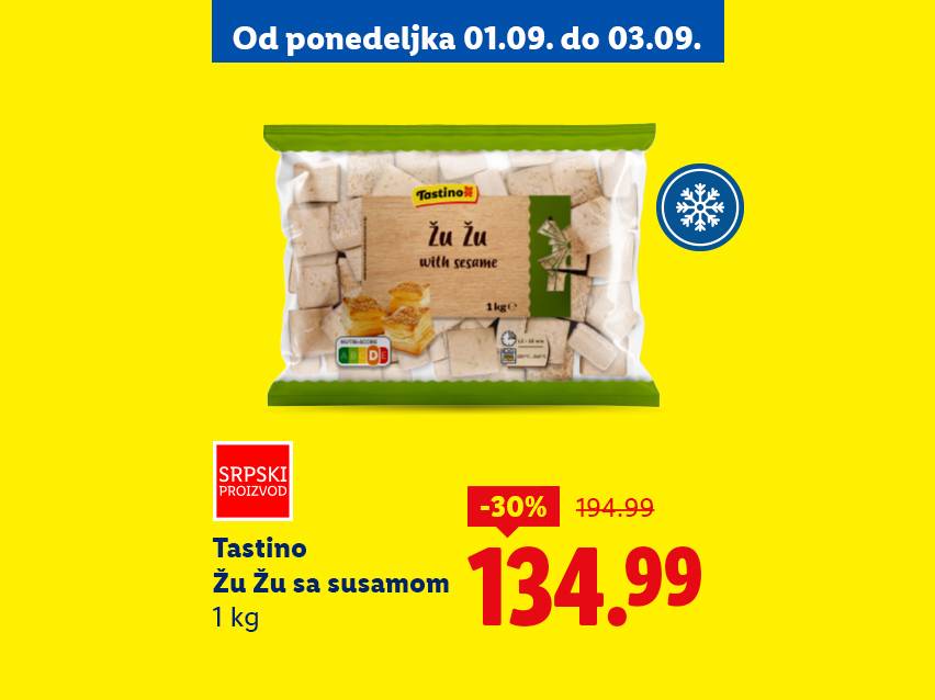 Tastino Žu Žu sa susamom, 1 kg, sniženo 30% na 134.99.